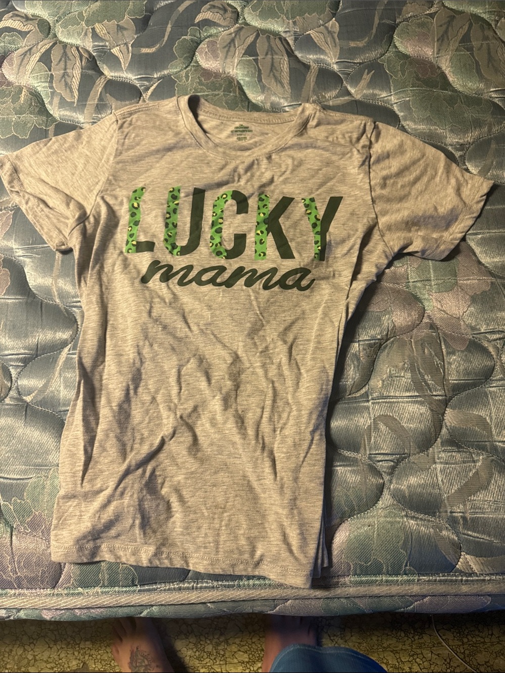 Celebrate It Gray Tee with Green 'Lucky Mama' Print